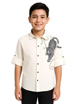 CHARCHIT - Off White Cotton Full Sleeves Regular Shirt