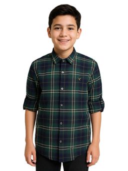 CHARCHIT - Green Cotton Full Sleeves Regular Shirt