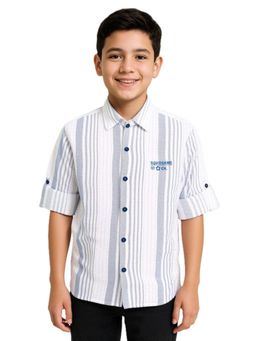 CHARCHIT - Blue Cotton Blend Full Sleeves Regular Shirt