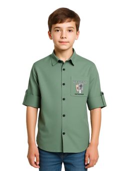 CAVIO - Green Cotton Full Sleeves Regular Shirt