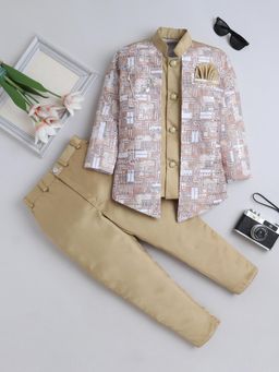 FOURFOLDS - Beige Polyester Full Sleeves Regular Sherwani With Pant