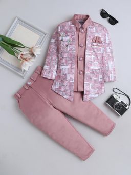 FOURFOLDS - Pink Polyester Full Sleeves Regular Sherwani With Pant