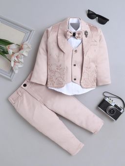 FOURFOLDS - Pink Polyester Full Sleeves Regular Blazer With Shirt With Pant & Bow