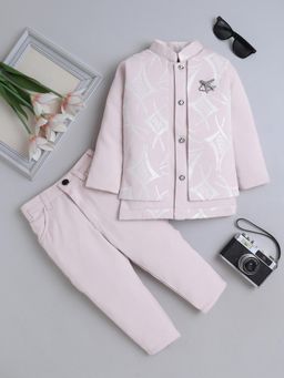 FOURFOLDS - Pink Cotton Blend Full Sleeves Regular Sherwani With Pant & Waistcoat