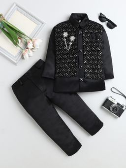 FOURFOLDS - Black Velvet Full Sleeves Regular Sherwani With Pant