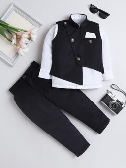 FOURFOLDS - White Cotton Blend Full Sleeves Regular Waistcoat With Shirt & Pant