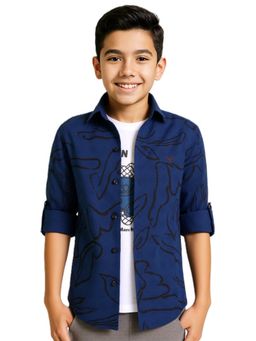 CHARCHIT - Navy Blue Cotton Full Sleeves Regular Shirt With T-Shirt