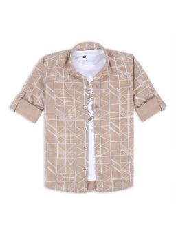 CHARCHIT - Beige Cotton Full Sleeves Regular Shirt With T-Shirt