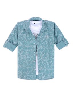 CHARCHIT - Green Cotton Full Sleeves Regular Shirt With T-Shirt