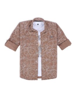 CHARCHIT - Brown Cotton Full Sleeves Regular Shirt With T-Shirt