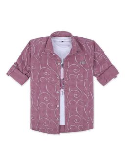 CHARCHIT - Mauve Cotton Full Sleeves Regular Shirt With T-Shirt