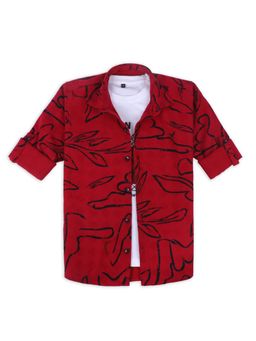 CHARCHIT - Red Cotton Full Sleeves Regular Shirt With T-Shirt