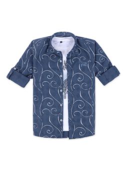 CHARCHIT - Blue Cotton Full Sleeves Regular Shirt With T-Shirt