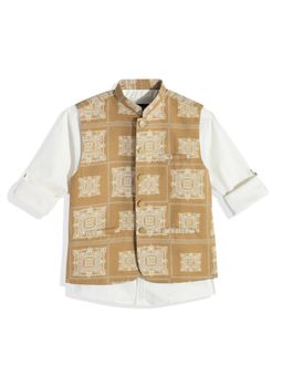 CHARCHIT - Mustard Cotton Blend Sleeveless Regular Nehru Jacket With Shirt