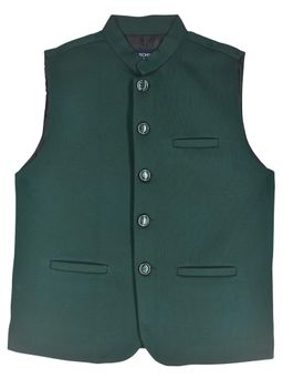 CAVIO - Green Cotton Blend Sleeveless Regular Nehru Jacket