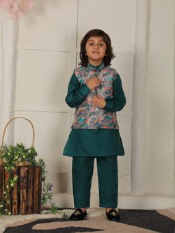 Pro Ethic Style Developer - Teal Regular Kurta With Pant & Nehru Jacket