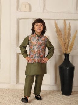 Pro Ethic Style Developer - Olive Regular Kurta With Pant & Nehru Jacket