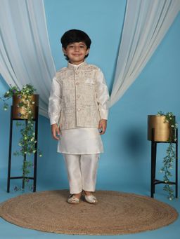 Pro Ethic Style Developer - Cream Regular Kurta With Pant & Nehru Jacket