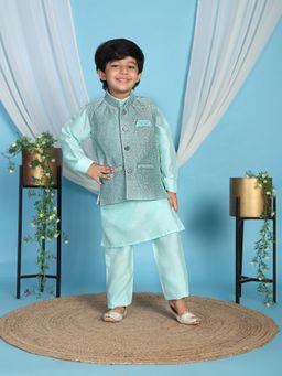 Pro Ethic Style Developer - Turquoise Regular Kurta With Pant & Nehru Jacket