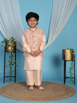 Pro Ethic Style Developer - Peach Regular Kurta With Pant & Nehru Jacket
