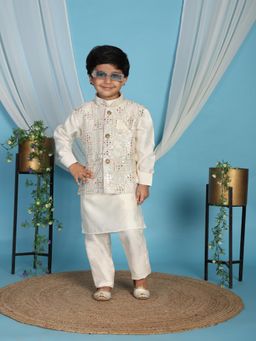 Pro Ethic Style Developer - Cream Regular Kurta With Pant & Nehru Jacket