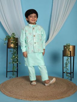 Pro Ethic Style Developer - Turquoise Regular Kurta With Pant & Nehru Jacket
