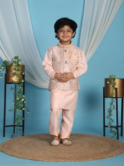 Pro Ethic Style Developer - Peach Regular Kurta With Pant & Nehru Jacket