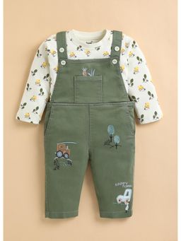Toonyport - Olive Cotton Full Sleeves Regular Dungaree With T-Shirt