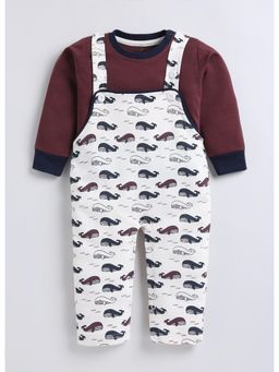 Toonyport - White Cotton Full Sleeves Regular Dungaree With T-Shirt