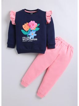 Toonyport - Navy Blue Cotton Full Sleeves Regular Sweatshirt With Joggers