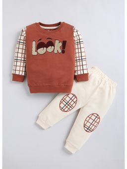 Toonyport - Brown Cotton Full Sleeves Regular Sweatshirt With Joggers