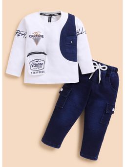 Toonyport - White Cotton Full Sleeves Regular T-Shirt With Jeans