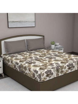 GM - Grey Botanical 210 Tc Cotton Queen Bedsheet With 2 Pillow Covers
