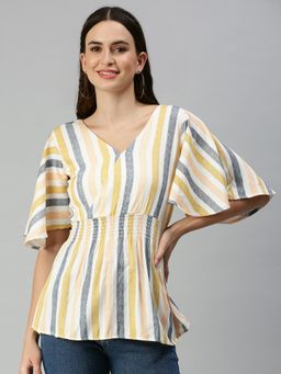 SHOWOFFFF - Women V-Neck Candy Stripes Regular Top