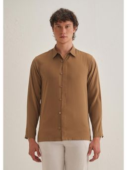 Banana Club - Golden Brown Loop Button-Down Plain Shirt