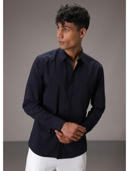 Banana Club - Navy Blue Plain Blended Cotton Shirt