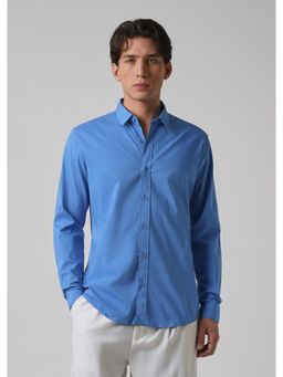 Banana Club - Bright Blue Plain Blended Cotton Shirt