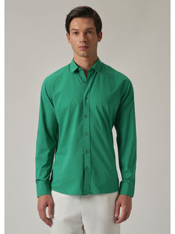 Banana Club - Bright Green Plain Blended Cotton Shirt