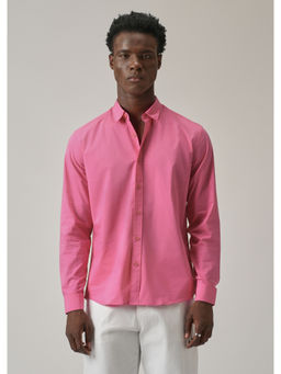 Banana Club - Bright Pink Plain Blended Cotton Shirt
