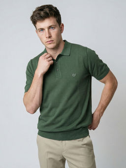 Monte Carlo - Men Smart Fit Half Sleeve Solid Polo Neck Green Polo T-Shirt