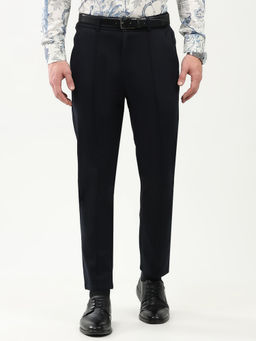 Global Republic - Men Navy Blue Cotton Blend Solid Slim Trouser