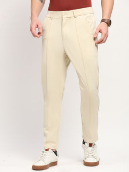 Global Republic - Men Beige Cotton Blend Solid Slim Trouser