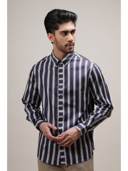 CLUBHAVANA - Blue Classic Fit Striped Cotton Shirt