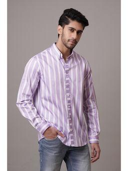 CLUBHAVANA - Lavender Classic Fit Striped Cotton Shirt