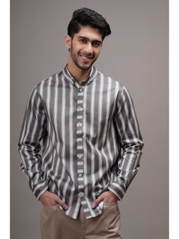 CLUBHAVANA - Grey Classic Fit Striped Cotton Shirt