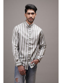 CLUBHAVANA - Men Grey Classic Fit Striped Cotton Shirt
