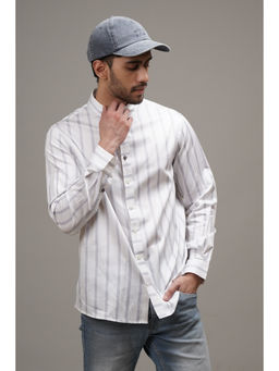 CLUBHAVANA - Men Grey Classic Fit Striped Cotton Shirt