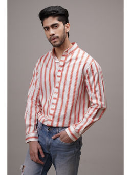 CLUBHAVANA - Orange Classic Fit Striped Cotton Shirt