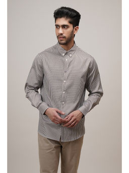 CLUBHAVANA - Brown Classic Fit Striped Cotton Shirt