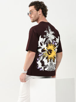 Global Republic - Cotton Blend Printed Crew Neck Men Wine T-Shirt